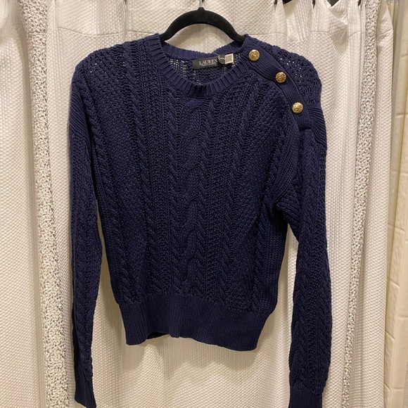 Ralph Lauren Woman Aran-Knit Cotton Navy Blue SP - Picture 4 of 10